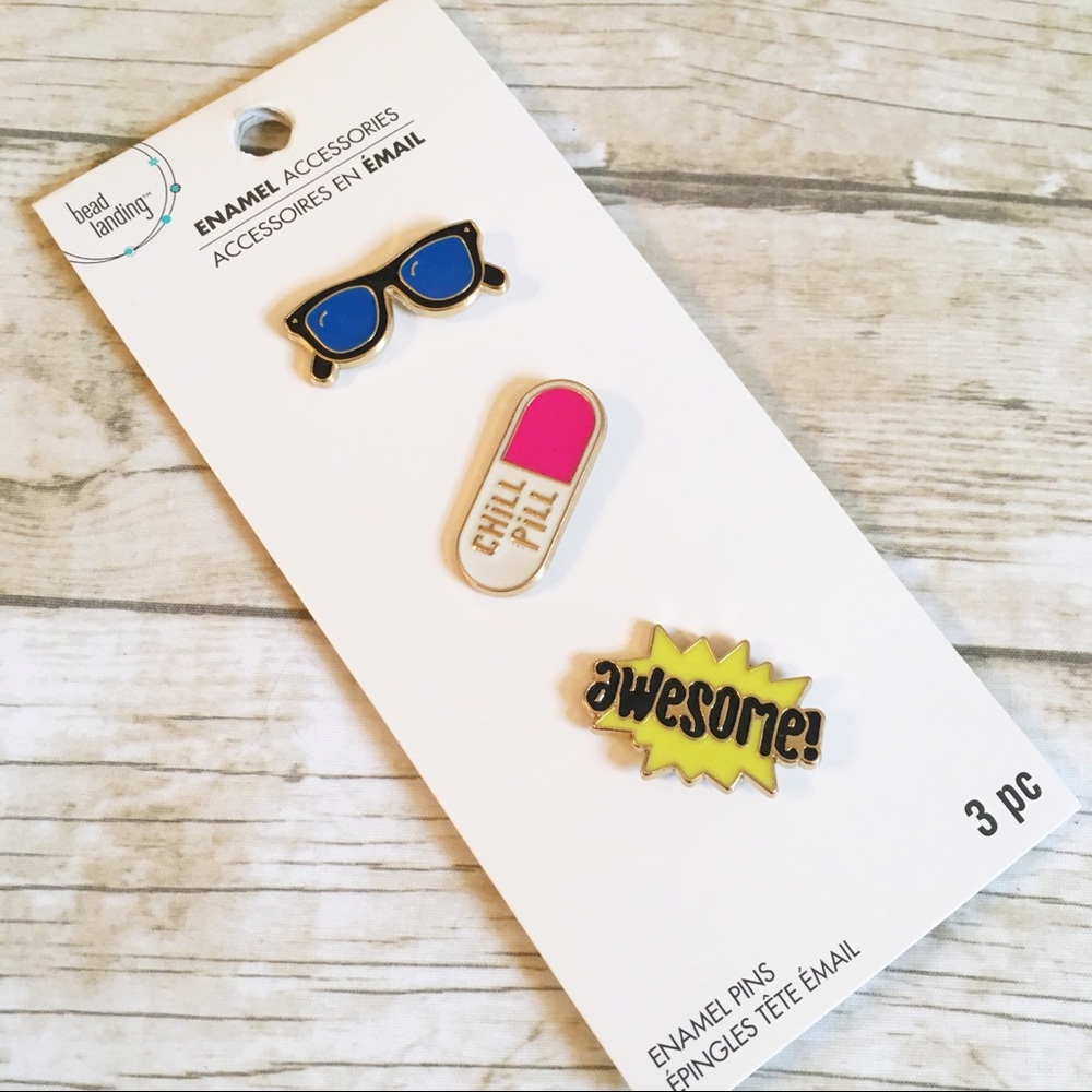 Set of 3 Enamel Pins Sunglasses-Chill Pill-Awesome